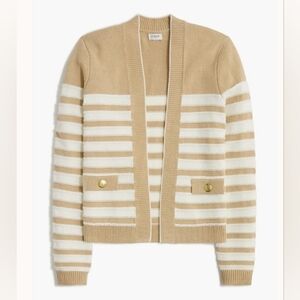 New J. Crew Women's Tan and Cream Striped Open Cardigan Swearter Size Xs